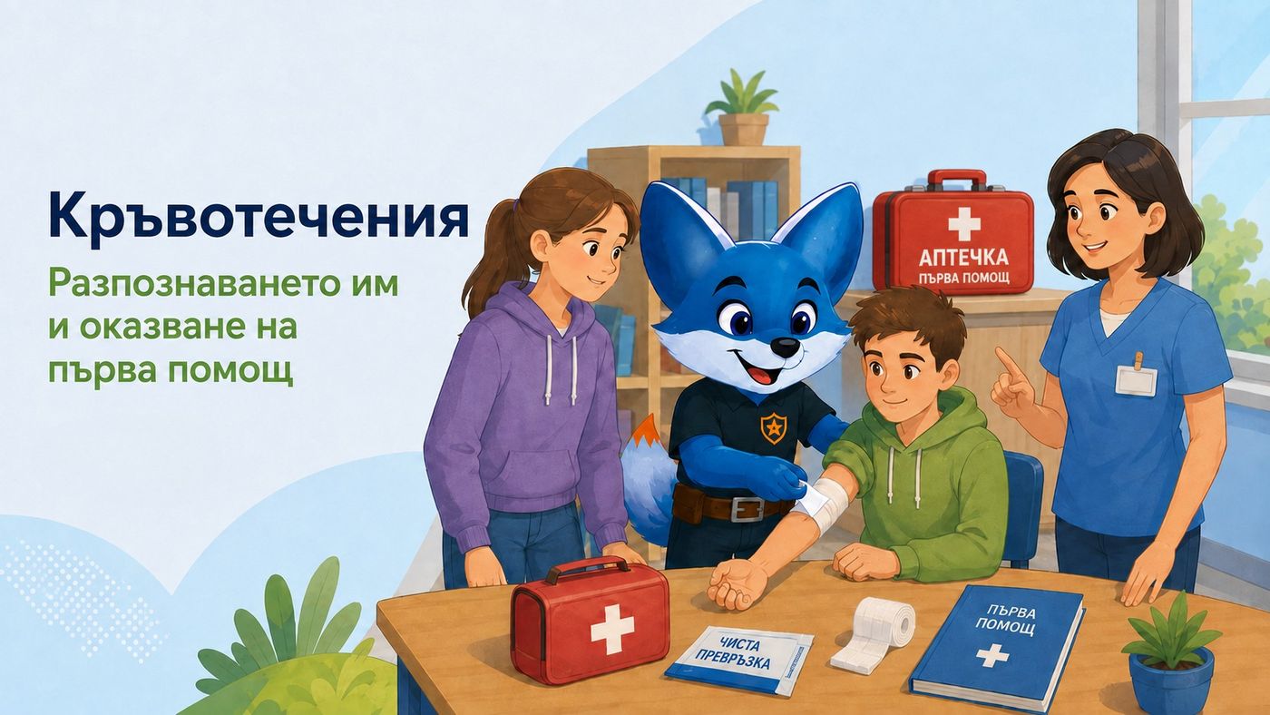 Илюстрация към темата „Кръвотечения и спирането им“ — Как децата да разпознаят ситуация, да запазят спокойствие и да потърсят възрастен.